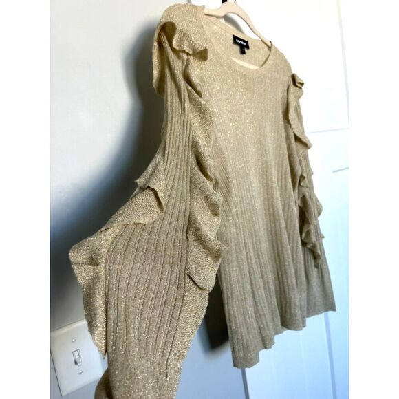 EXPRESS Gold-Tone Ruffle-Sleeve Lightweight Semi-Sheer Sweater Woman's Size XL - Picture 4 of 5